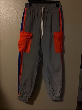 Men's Grey reflective Cargo Track Pants with Orange Accents